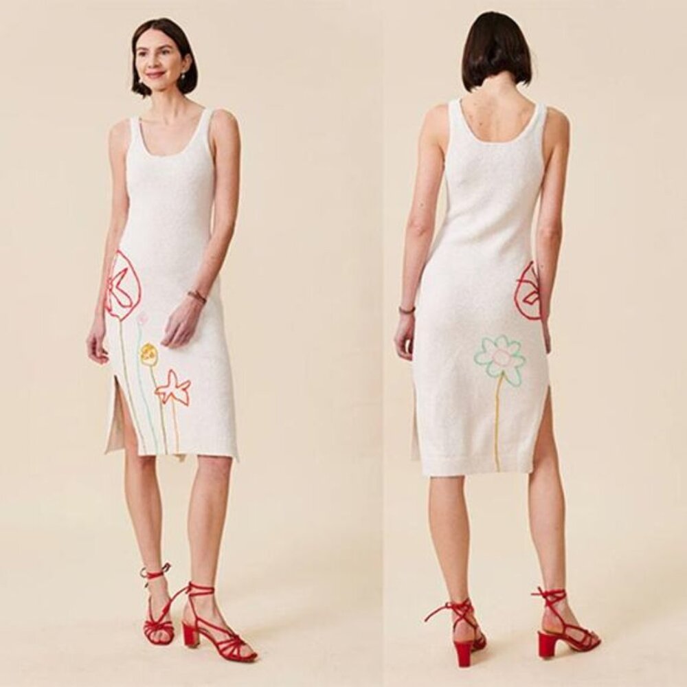 NEW Lingua Fanca Jane St. Garden Midi Dress Women's Salt Size: Medium